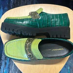 INTENTIONALLY BLANK Green Loafers - Women’s 8. Lug sole, minimal wear